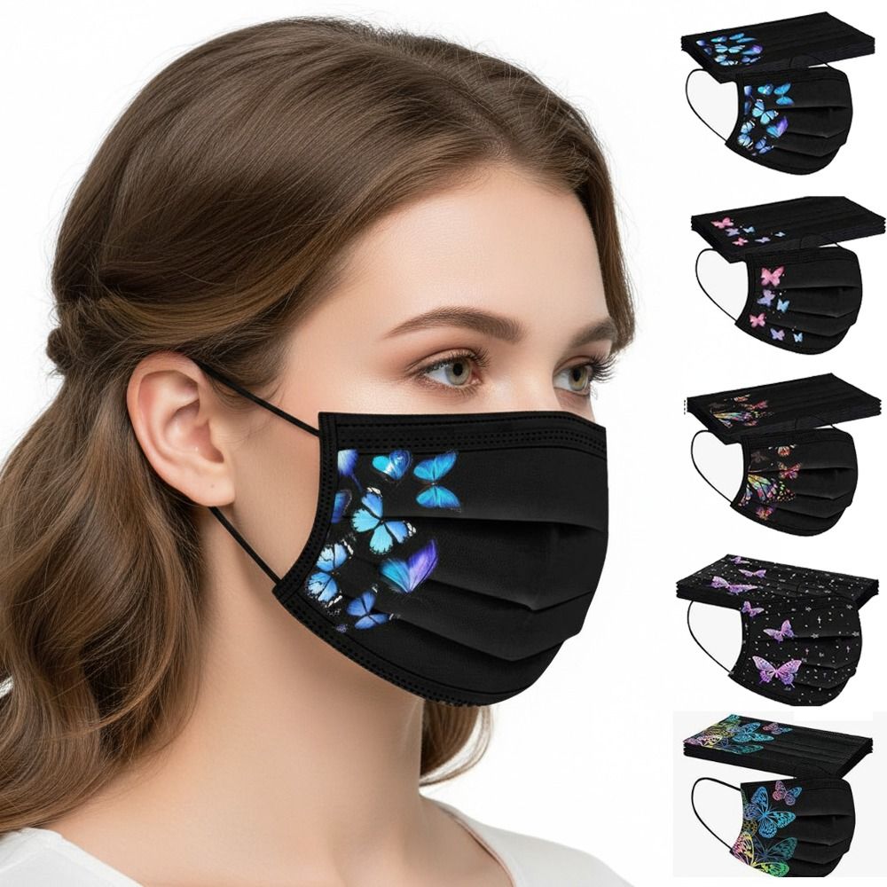 Cloth Face Mask Washable - 10pcs Colorful Butterfly Print Disposable Face